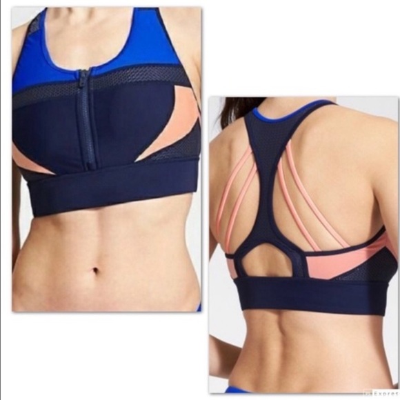 Athleta Trissential Crop Leggings & sports bra set Colorblock Blue/Peach - Picture 2 of 12
